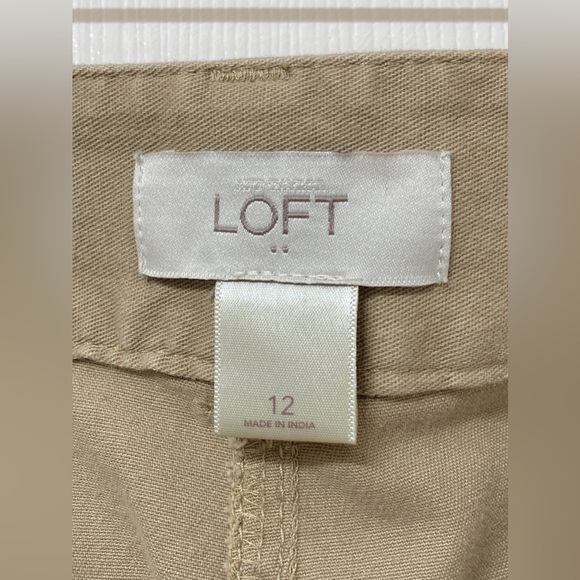 LOFT Women’s Tan Stretch Cotton Straight Leg Cargo Pants Size 12 Utility Grunge - Picture 2 of 10
